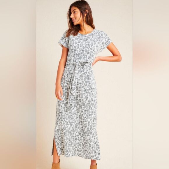 dolan Dresses & Skirts - Dolan Taleen Leopard Midi Dress M Gray Textured Knit Animal Print Anthropologie